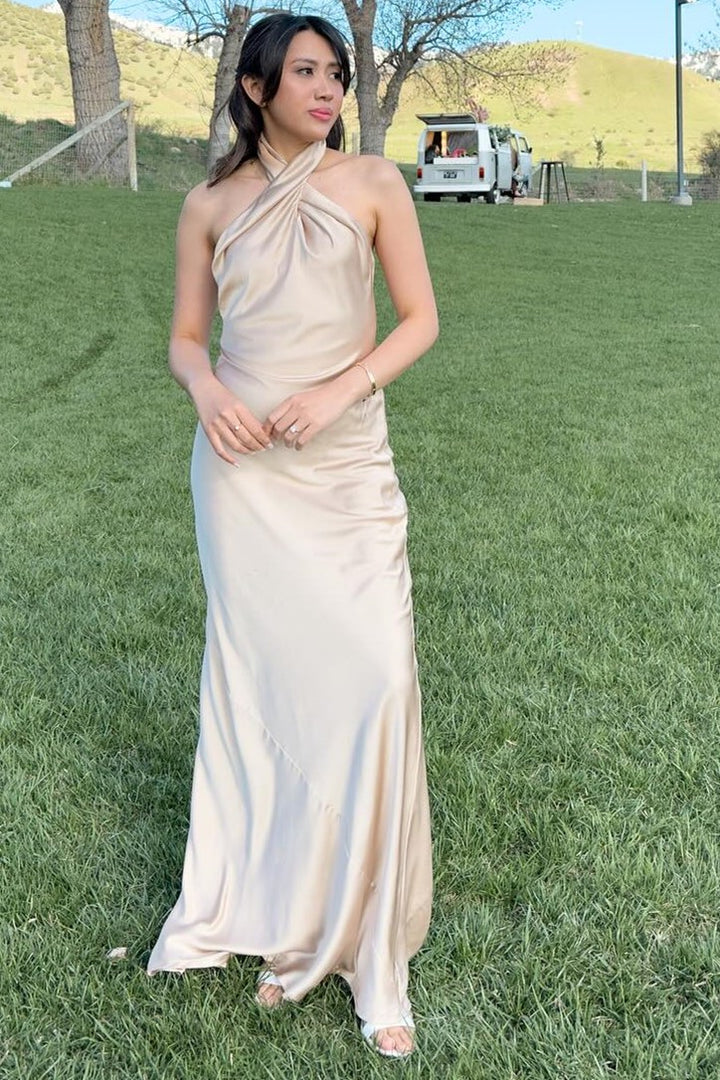 Vestido largo de dama de honor sin espalda Hater